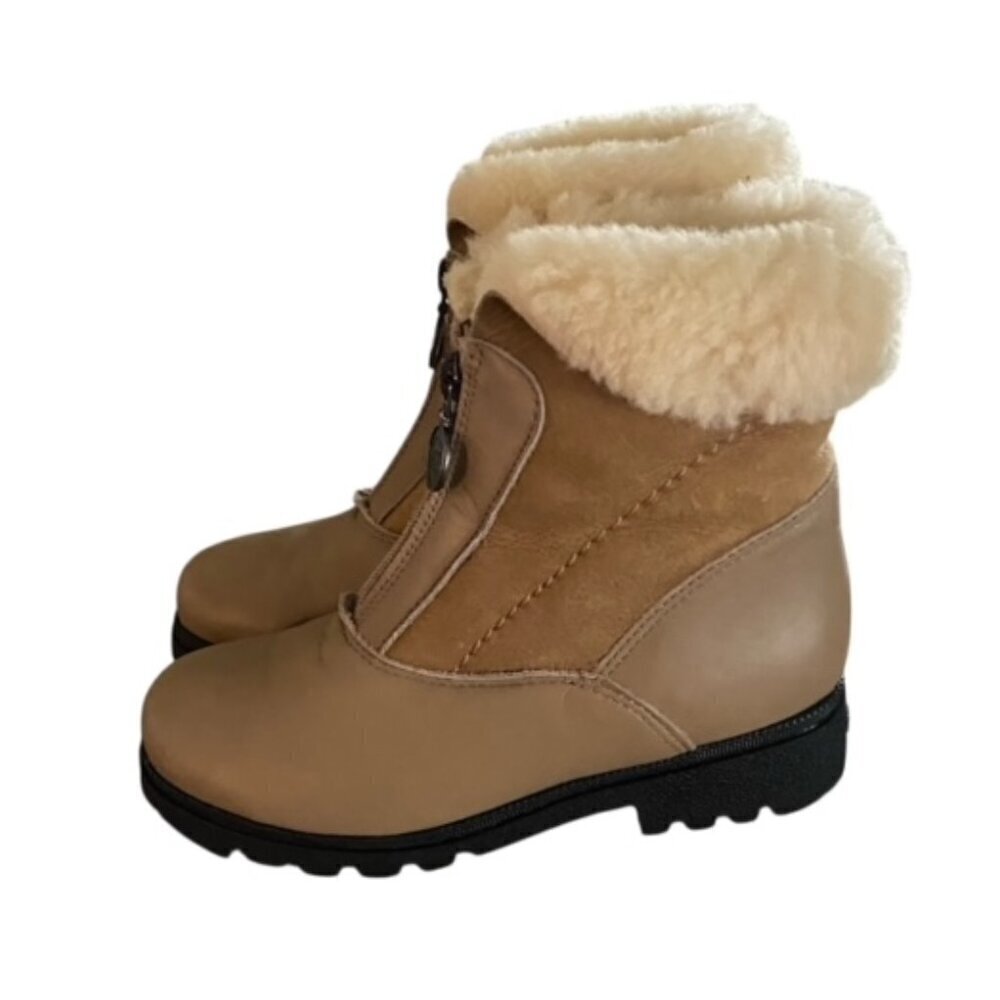 Sorel Taupe Zipper Front Fur Lined Booties 6
